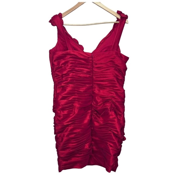 Marsoni Red Ruched Bodycon Dress Size 18 Floral Feminine - Picture 6 of 11